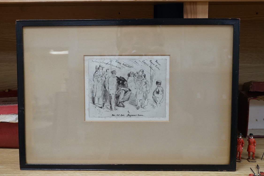 James Abbott McNeill Whistler RBA (American, 1834-1903), etching, The Title to the French Set, ‘Mon Viel Ami Seymour Haden’, unsigned, 12 x 16cm. Condition - stained